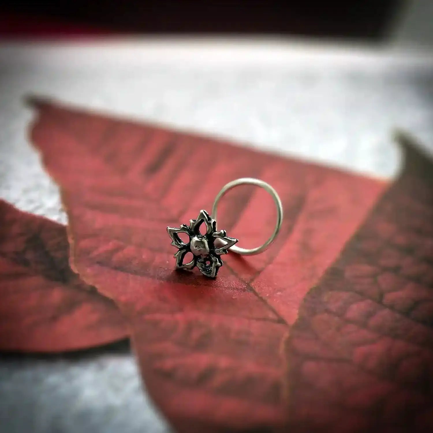 Oxidised Silver Floral Nose Pin- Made With Pure 925 Silver