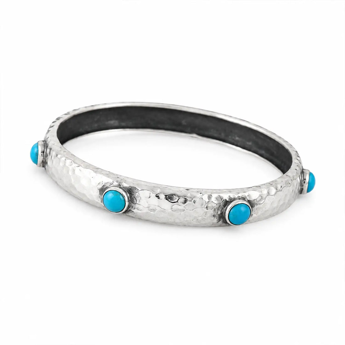Hammered Silver Kada with Blue Stone Accents - Made With Pure 925 Silver