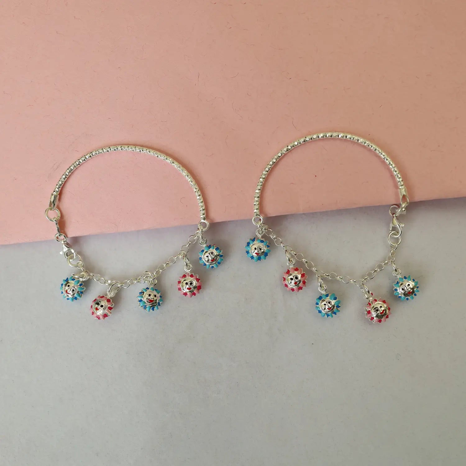 Pure Silver Smiley Sun Charm Bracelet - Made With Pure 925 Silver