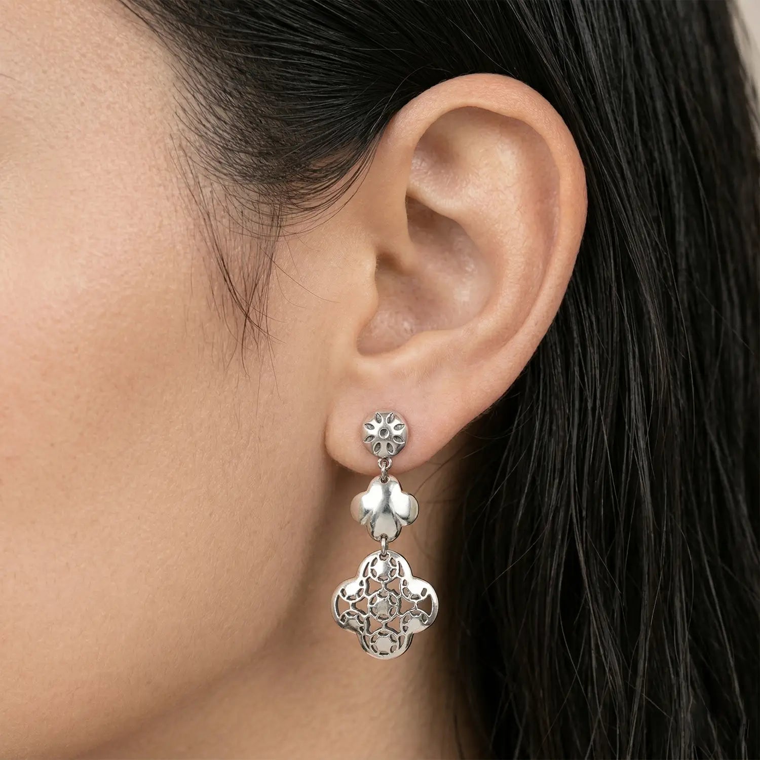 Elegant Floral Station Pure Silver Necklace Set- Made With Pure 925 Silver