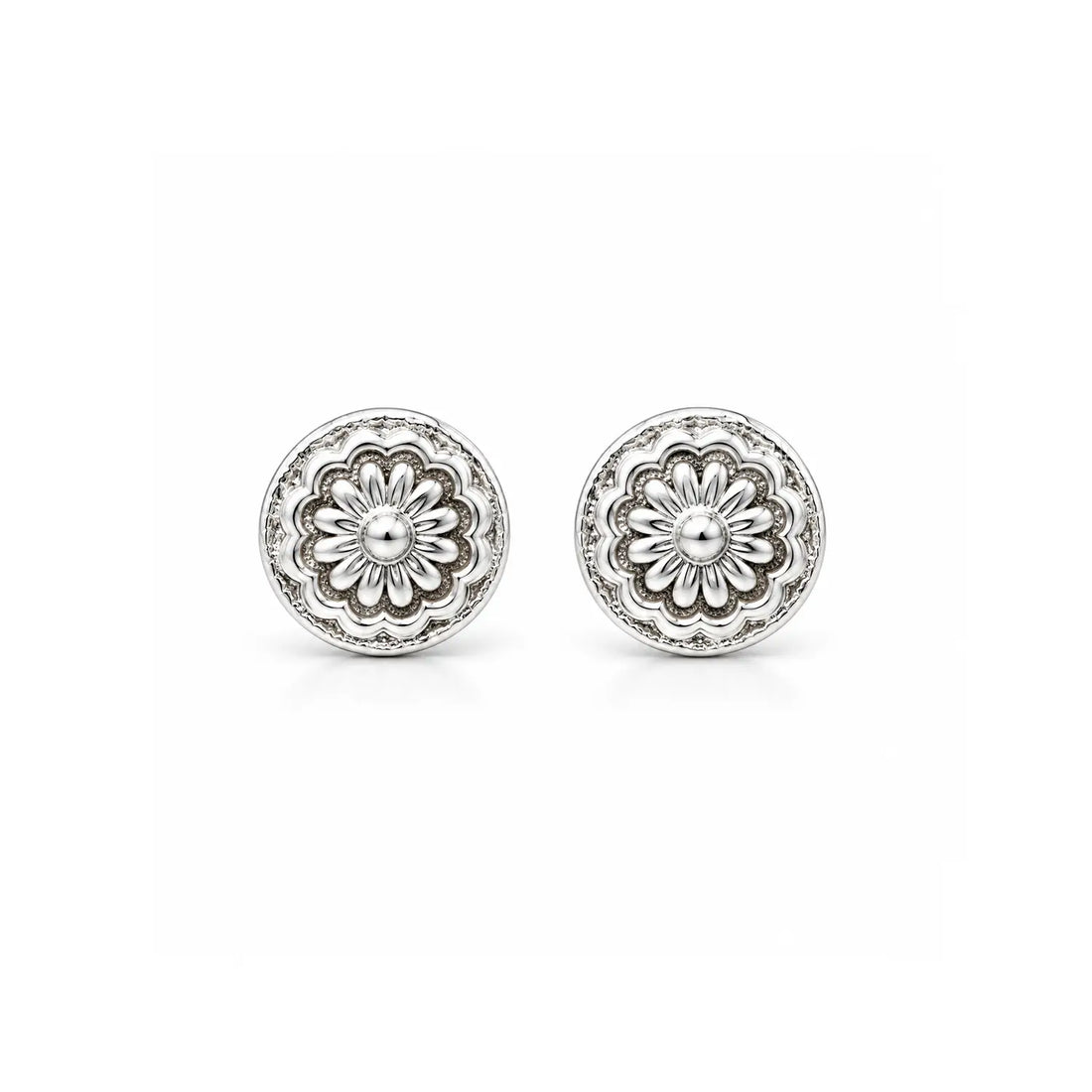 Floral Medallion Silver Stud Earrings - Made With Pure 925 Silver