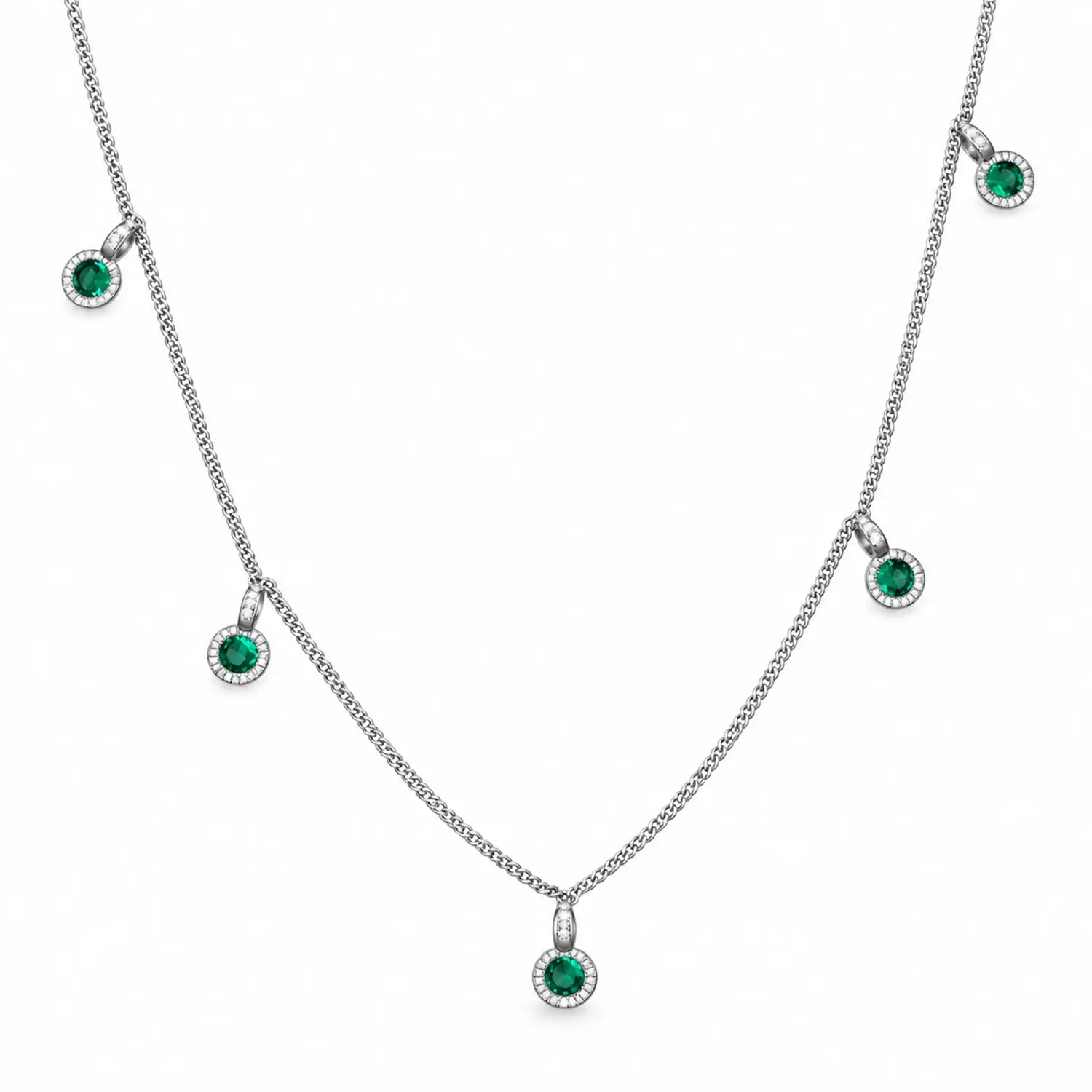 Emerald Halo Charm Silver Chain for Women - Made With Pure 925 Silver