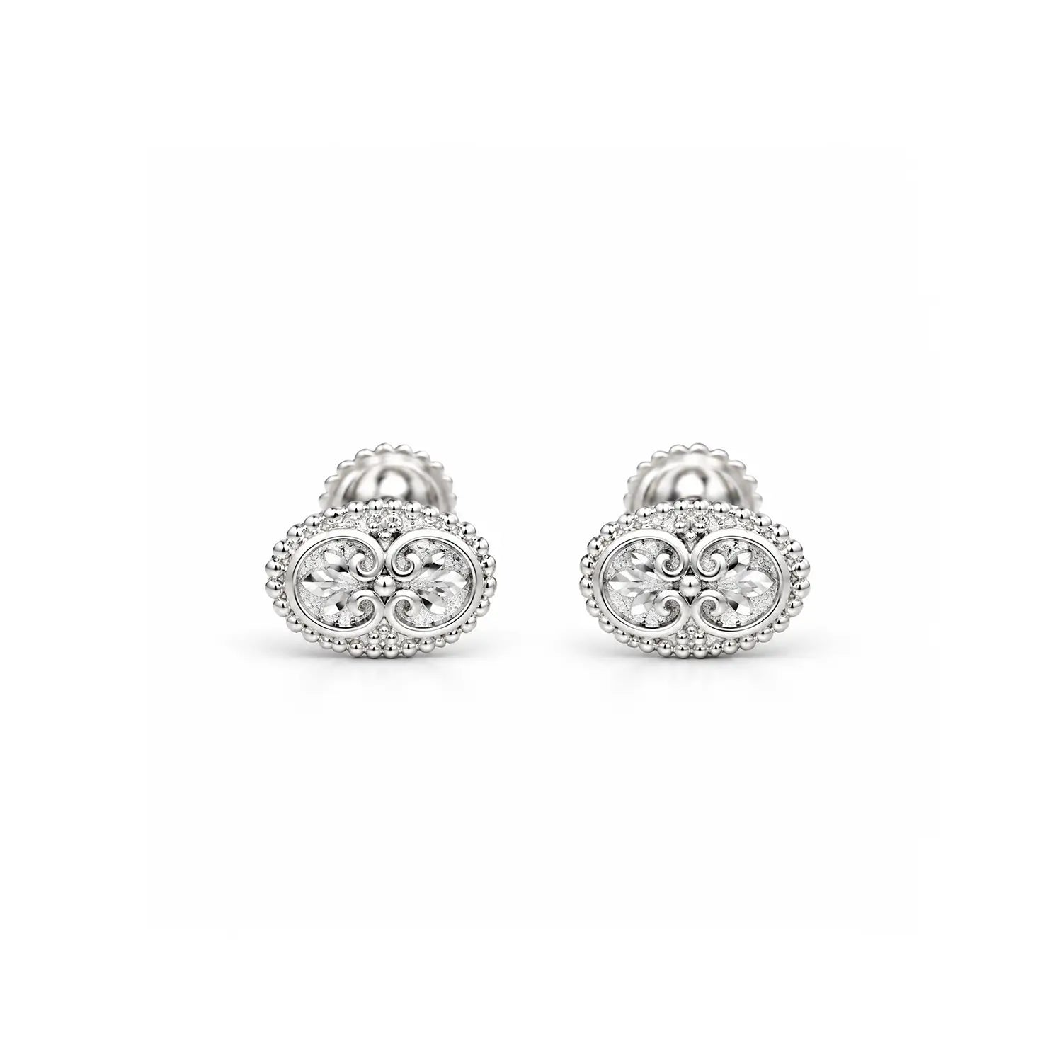 Elegant Ornamental Filigree Silver Stud Earrings - Made With Pure 925 Silver
