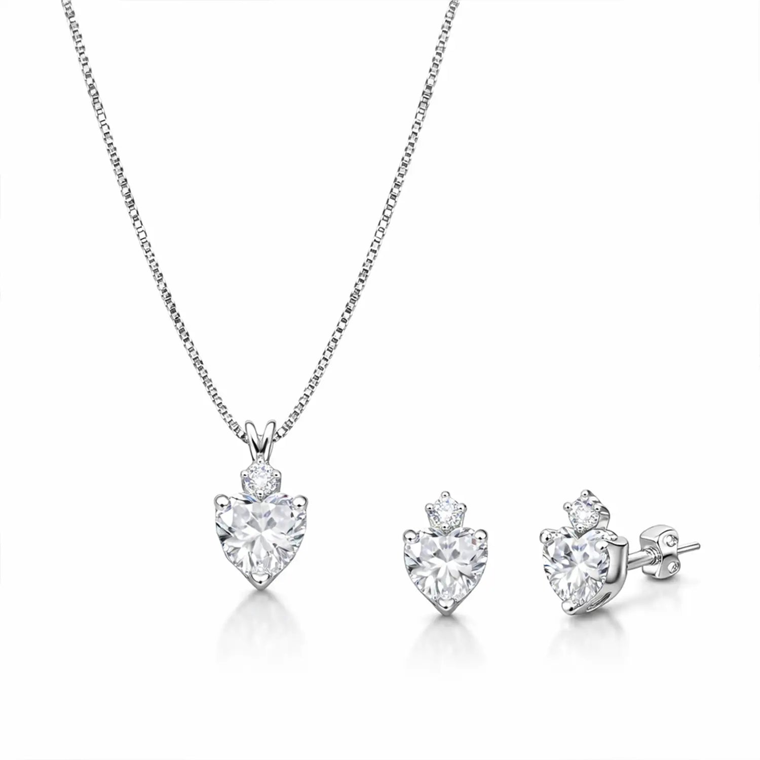 Elegant Pure Silver Heart CZ Pendant Set with Earrings - Made With Pure 925 Silver