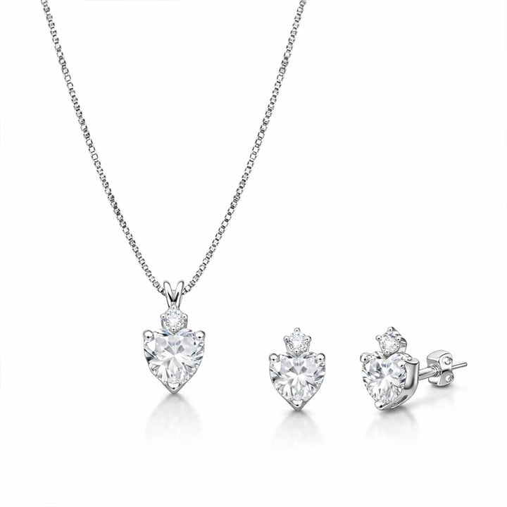 Elegant Pure Silver Heart CZ Pendant Set with Earrings - Made With Pure 925 Silver