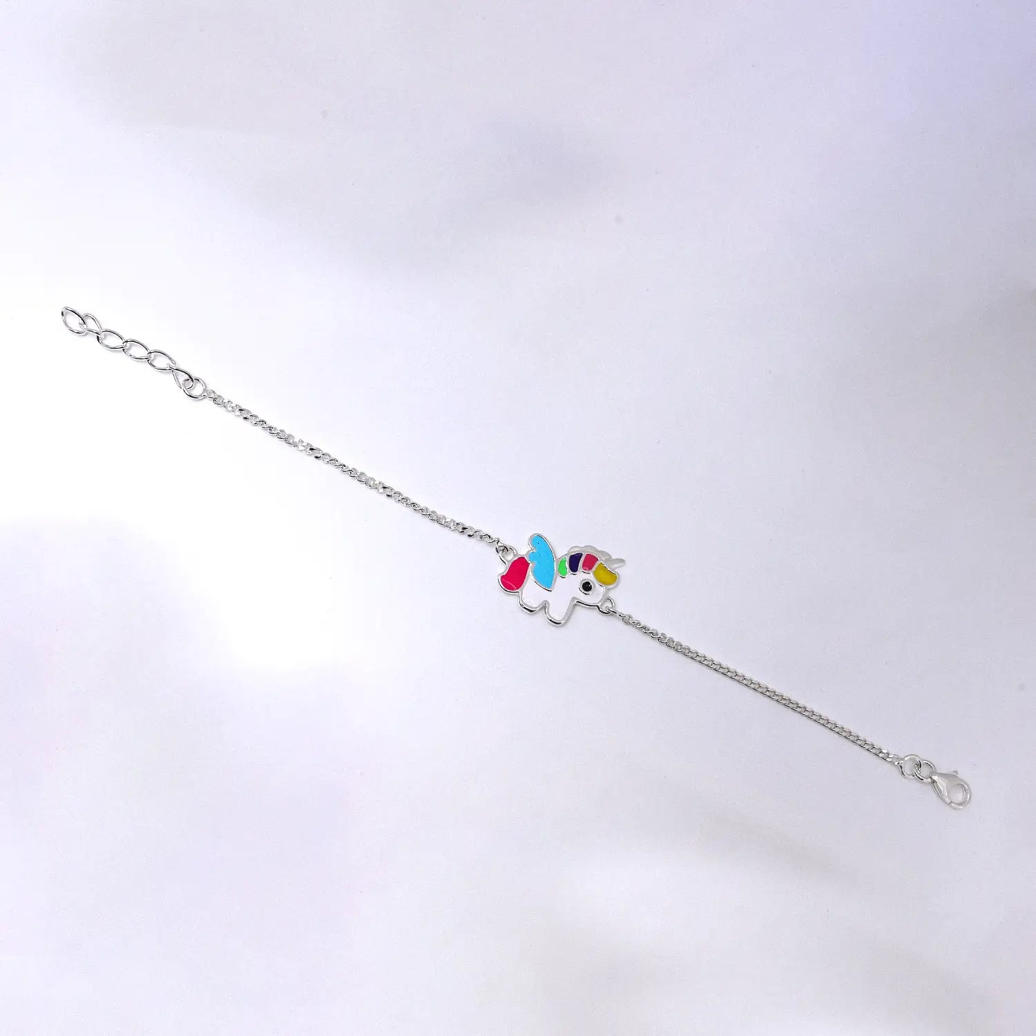 Unicorn Enamel Charm Sterling Silver Bracelet - Made With Pure 925 Silver