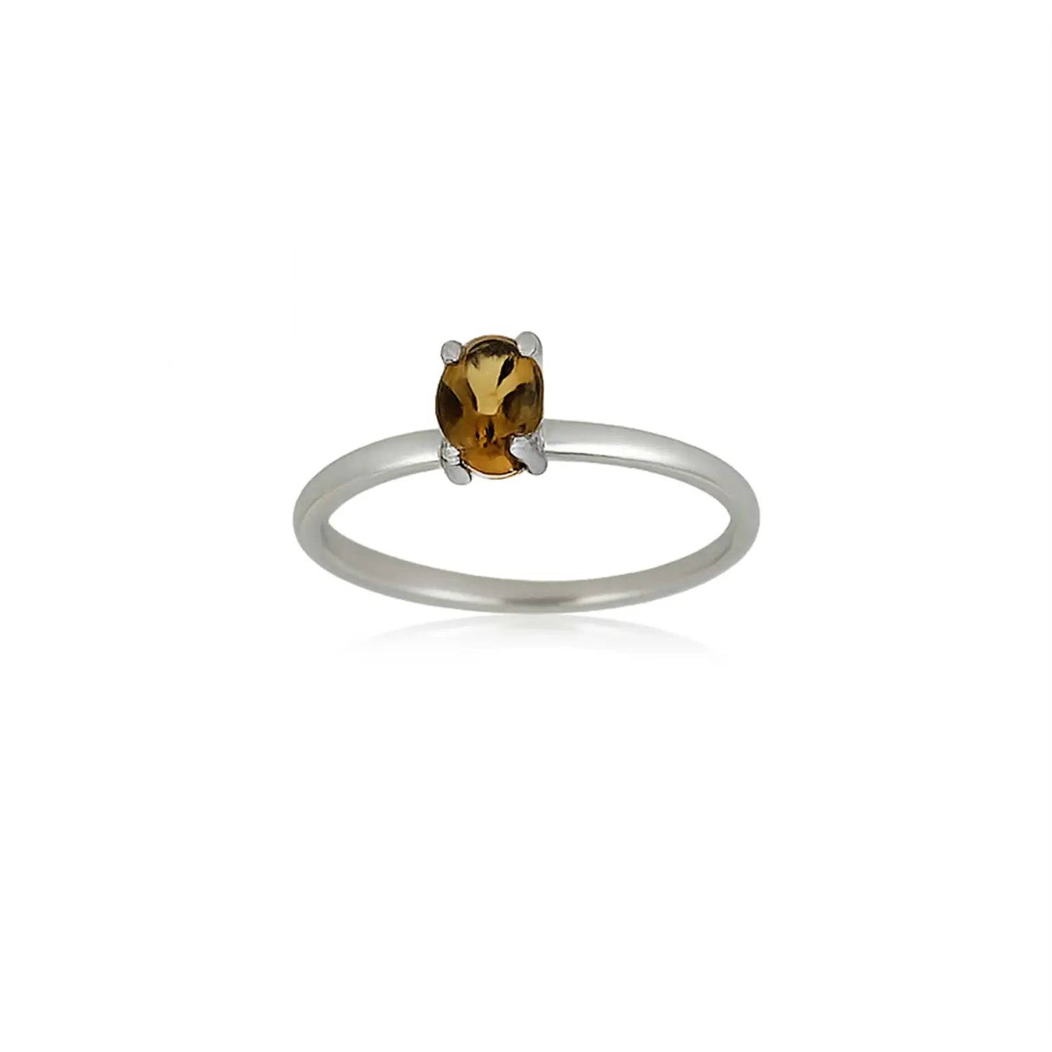 Pure Silver Minimalist Smoky Quartz Ring - Made With Pure 925 Silver