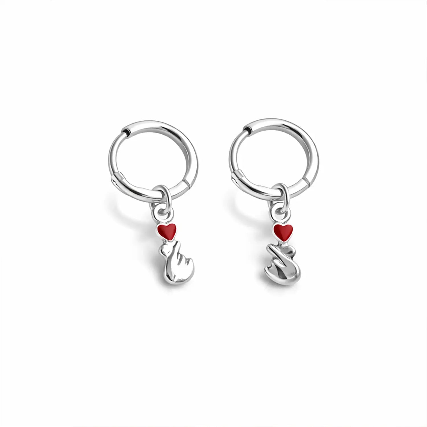 Finger Heart Charm Silver Hoop Earrings - Made With Pure 925 Silver