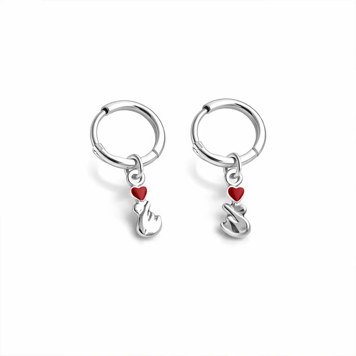 Finger Heart Charm Silver Hoop Earrings - Made With Pure 925 Silver