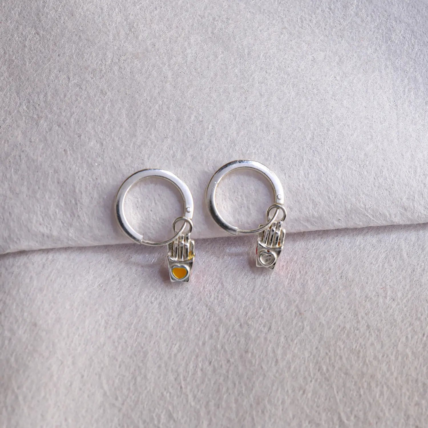 Minimal Hand Charm Silver Hoop Earrings - Made With Pure 925 Silver