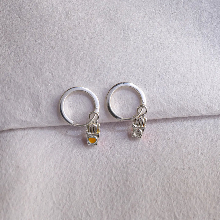 Minimal Hand Charm Silver Hoop Earrings - Made With Pure 925 Silver
