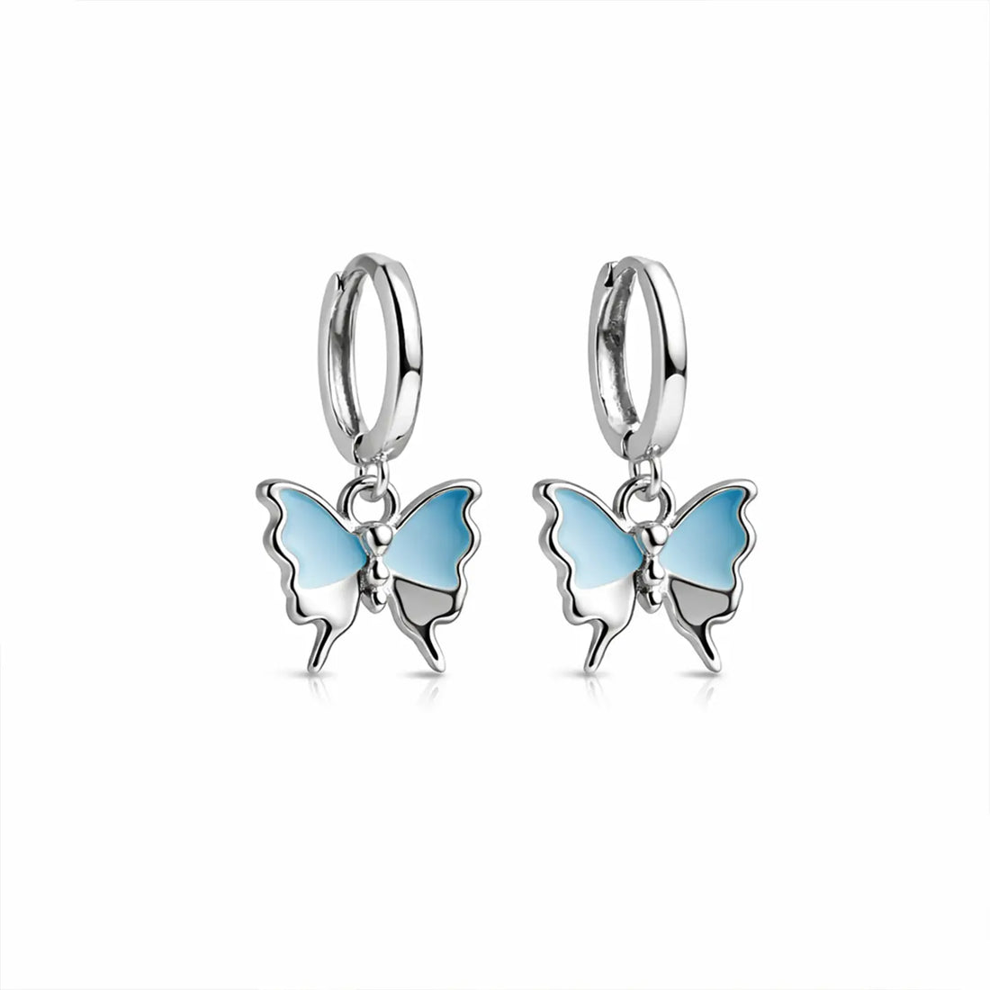 Blue Butterfly Charm Silver Hoop Earrings - Made With Pure 925 Silver