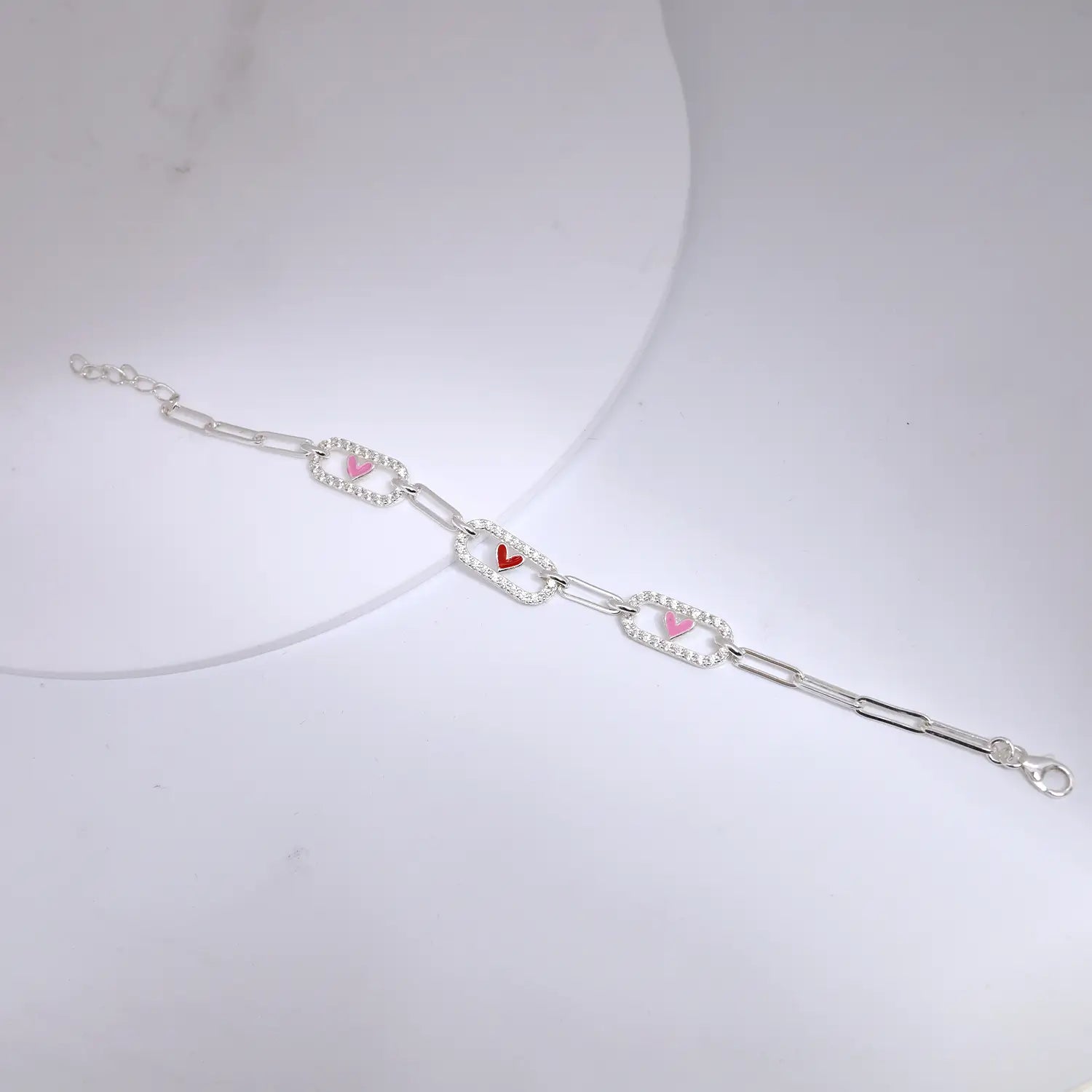 Heart Link Charm Pure Silver Bracelet - Made With Pure 925 Silver