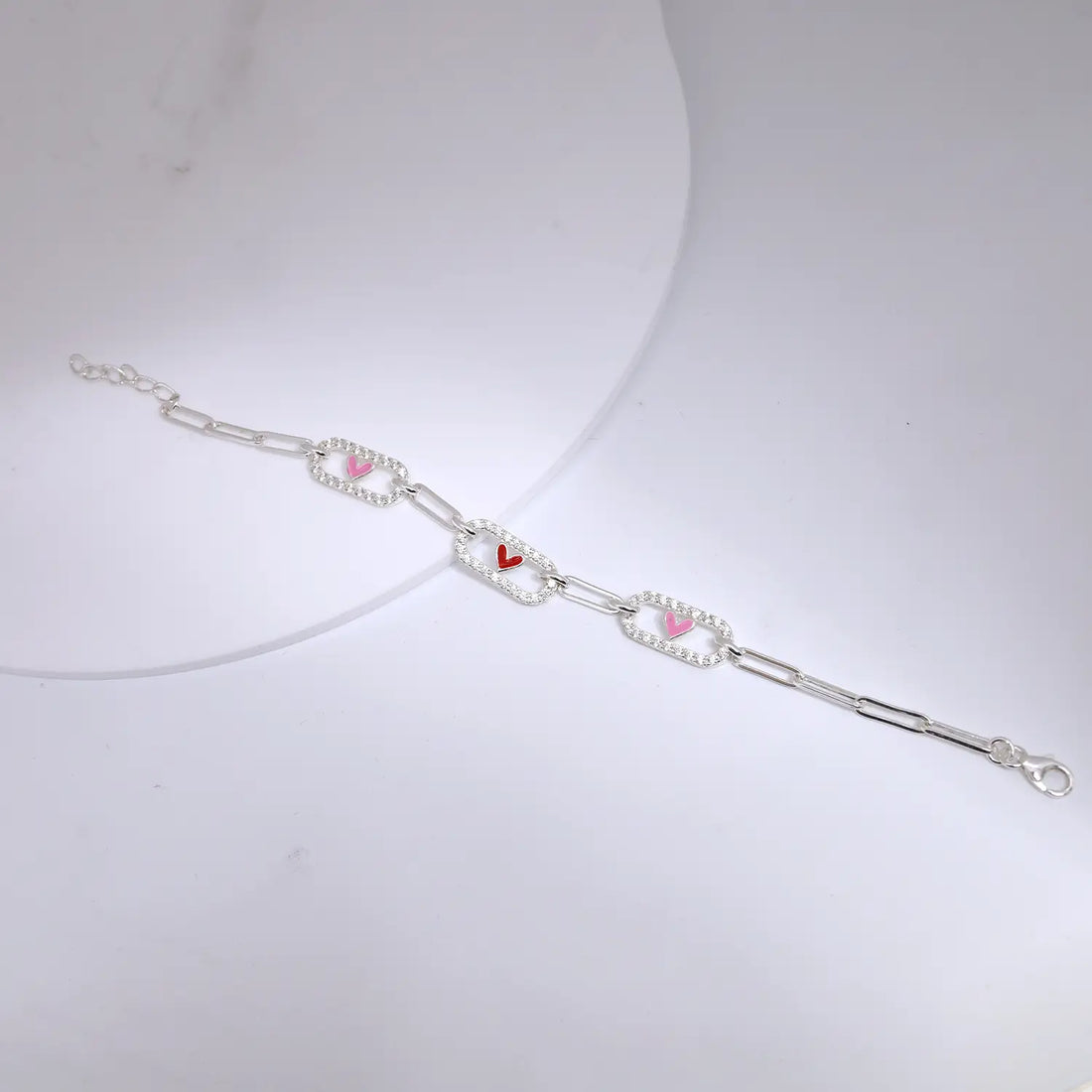 Heart Link Charm Pure Silver Bracelet - Made With Pure 925 Silver