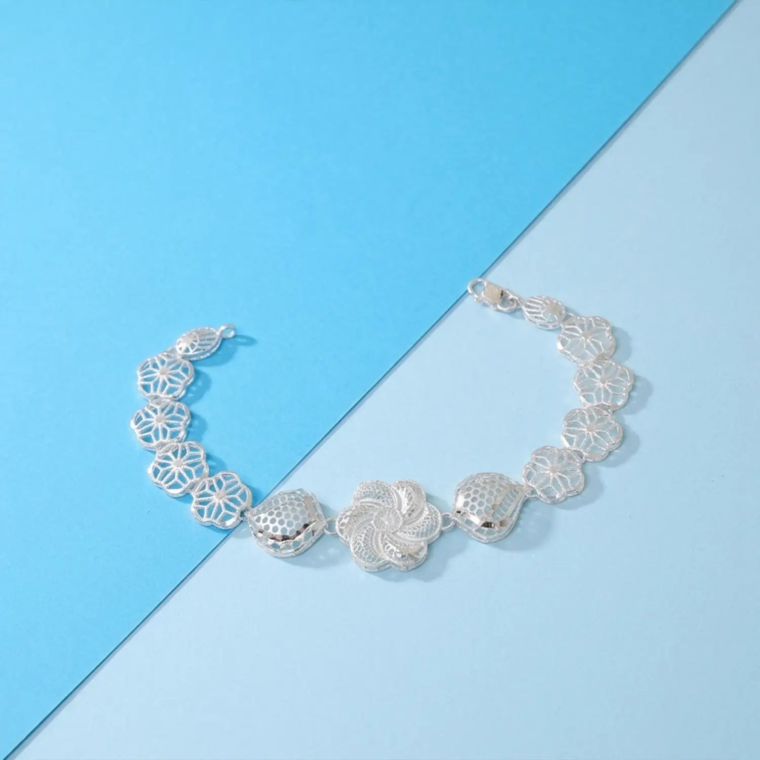 Designer Floral Sterling Silver Bracelet - Made With Pure 925 Silver