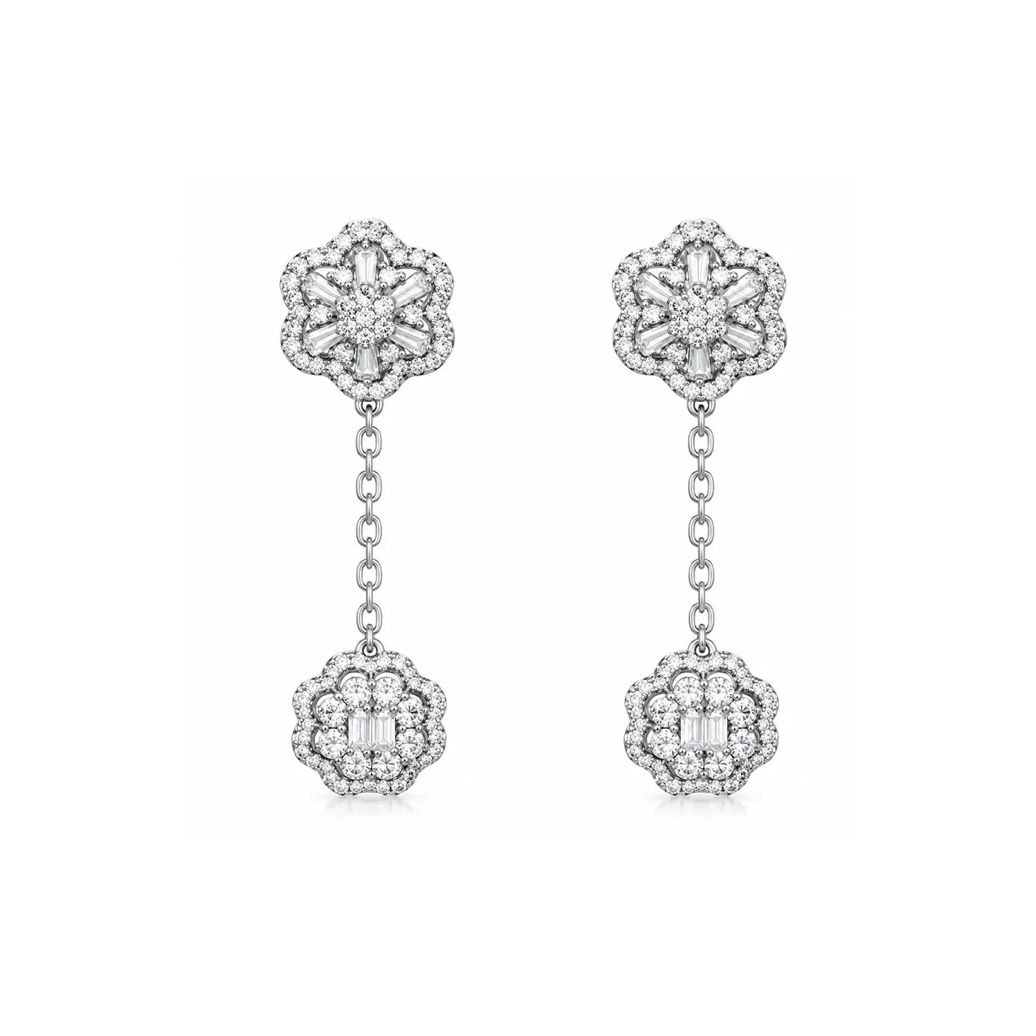 Elegant Floral Drop Silver Earrings - Made With Pure 925 Silver
