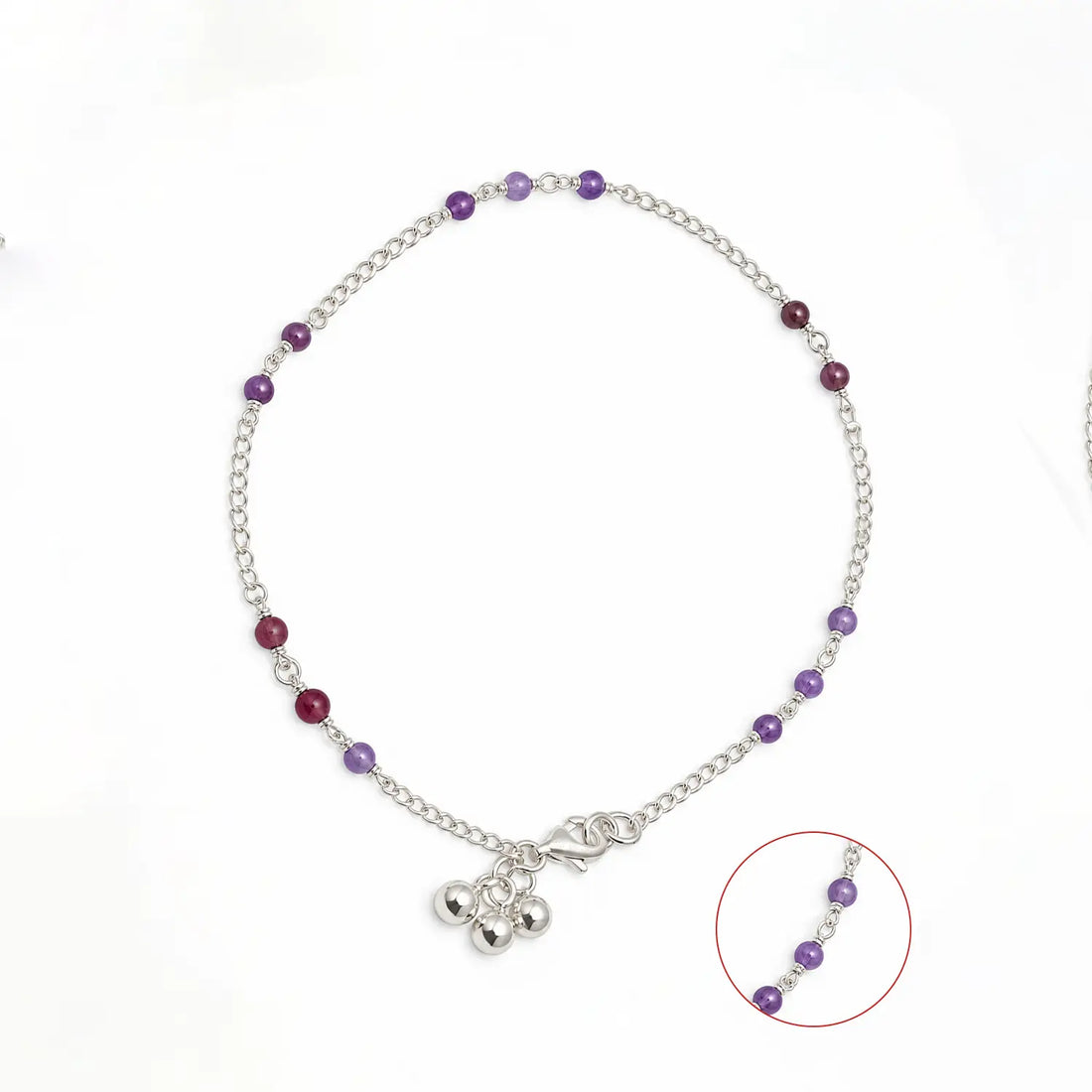 Elegant Beaded Sterling Silver Anklet- Made With Pure 925 Silver