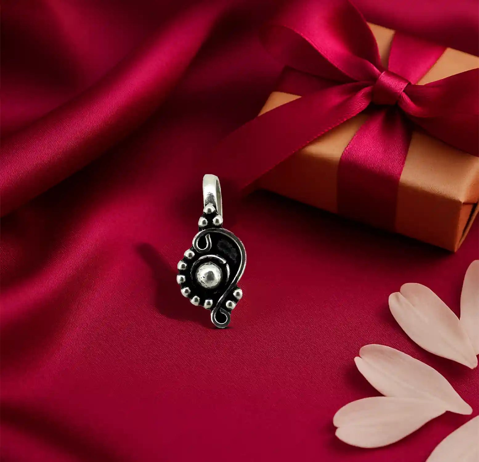 Ethnic Paisley Oxidised Silver Nose Pin- Made With Pure 925 Silver