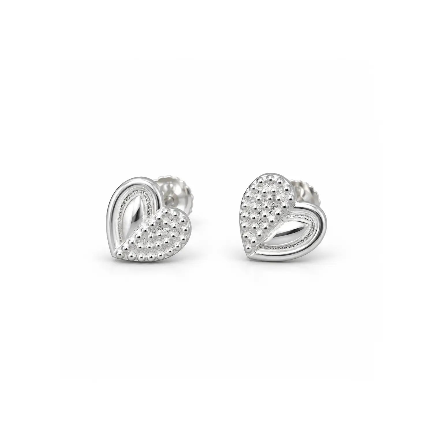 Elegant Heart Beaded Silver Stud Earrings - Made With Pure 925 Silver