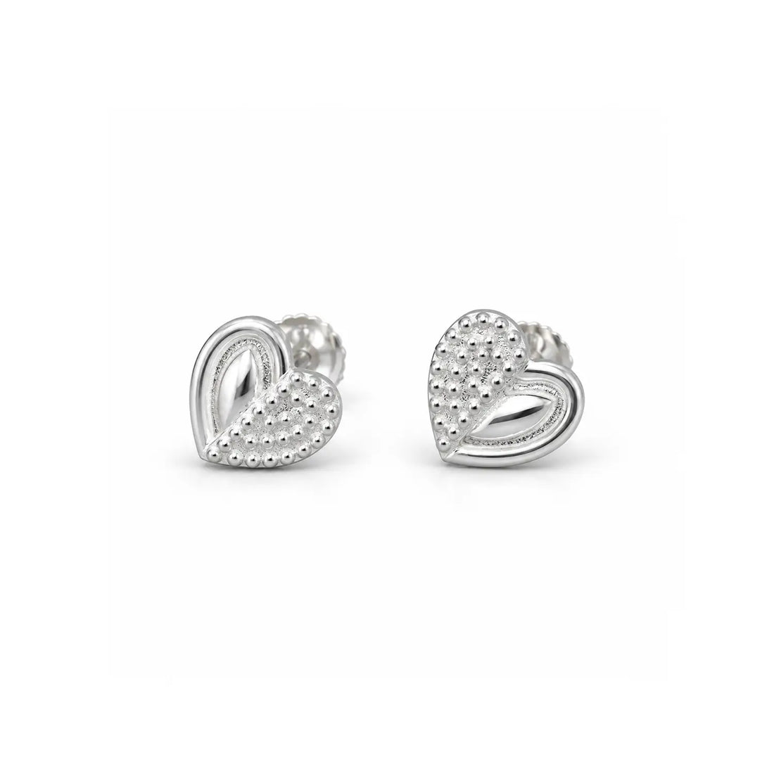 Elegant Heart Beaded Silver Stud Earrings - Made With Pure 925 Silver