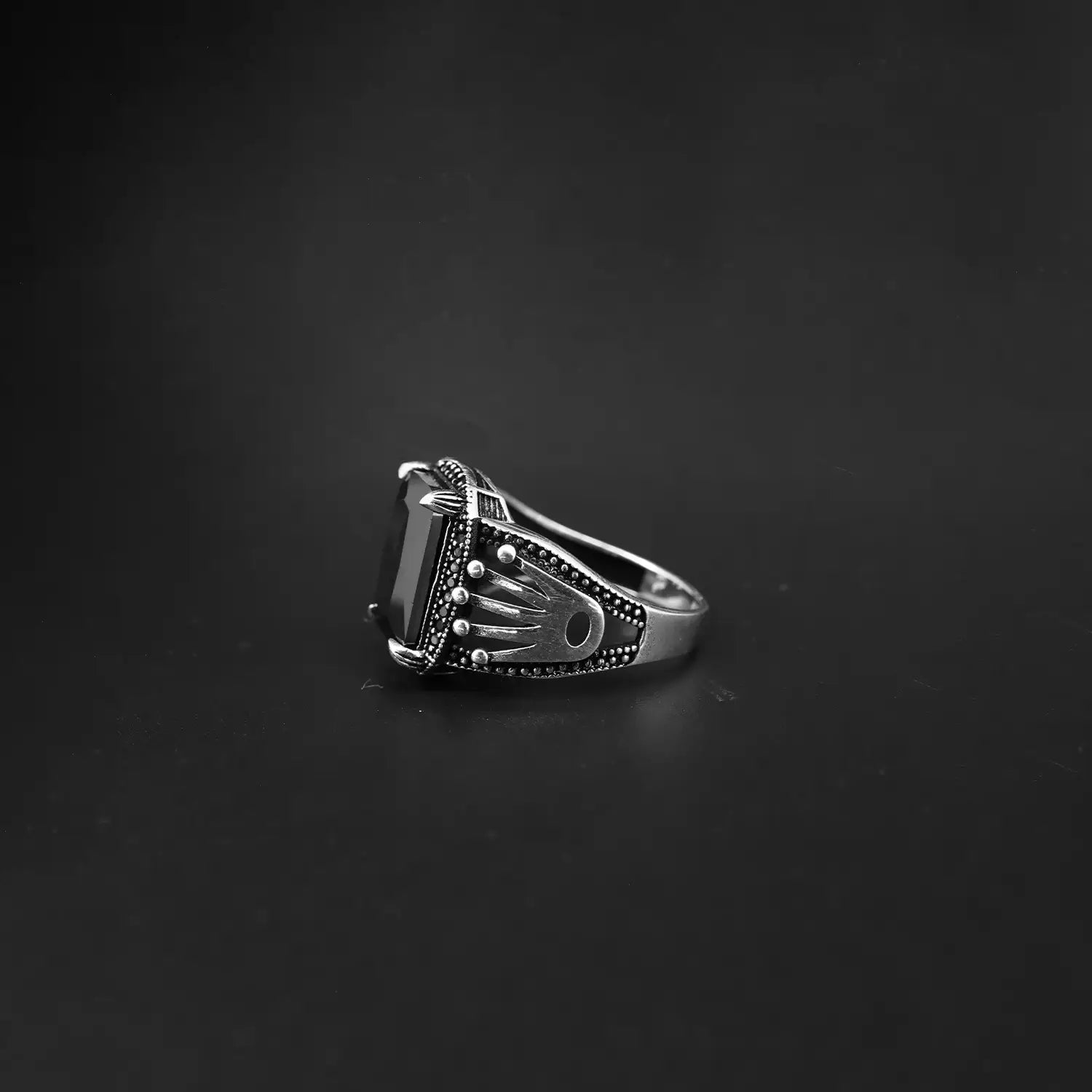 Oxidised Silver Ring with Bold Black Stone - Made With Pure 925 Silver
