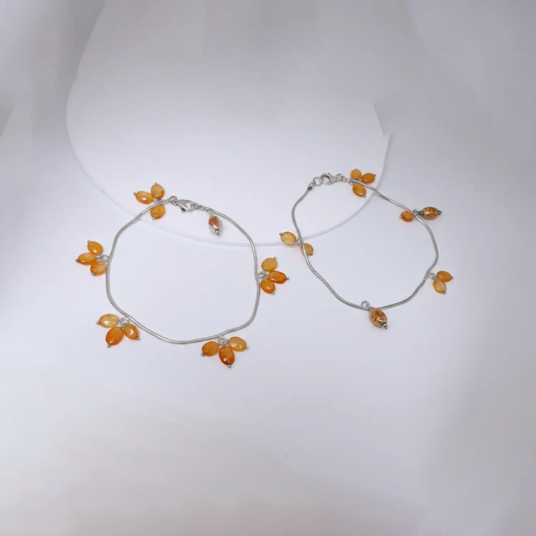 Golden Amber Drop Sterling Silver Anklets- Made With Pure 925 Silver