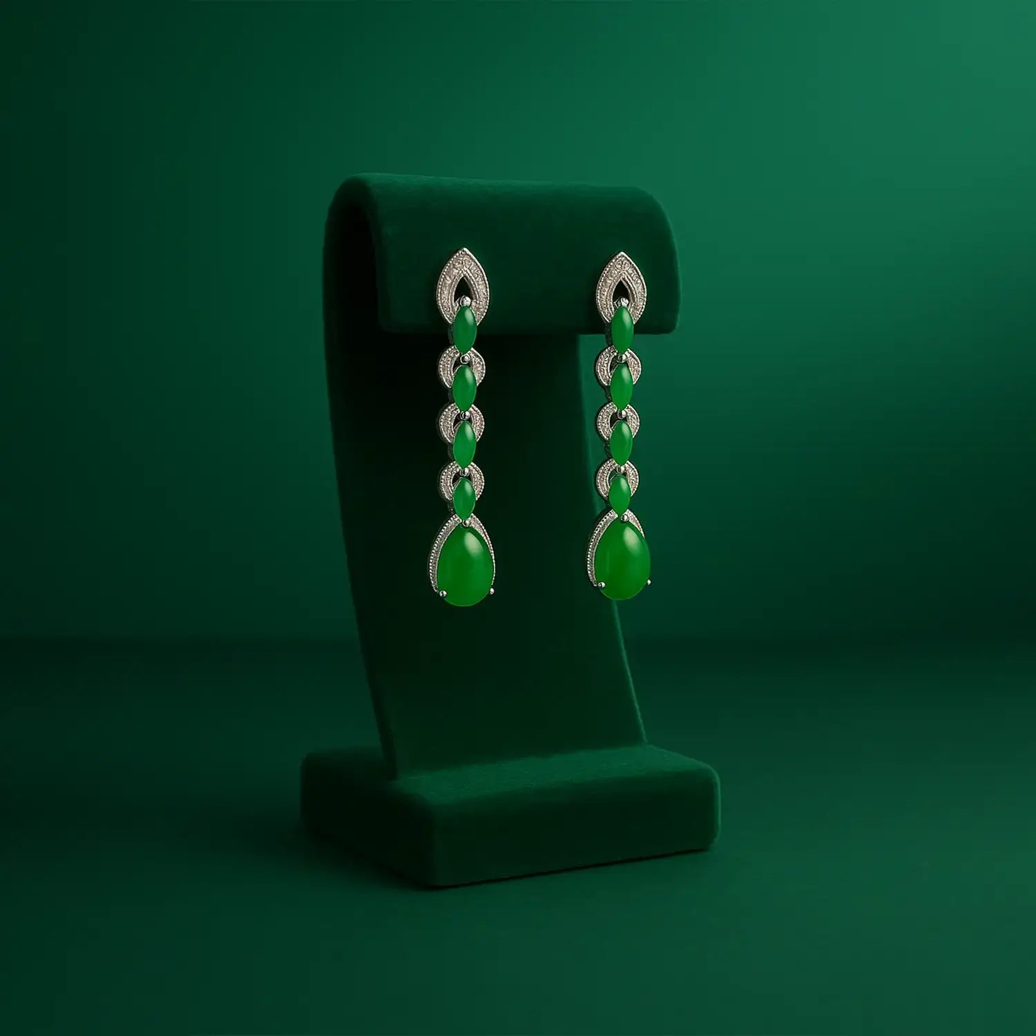 Elegant Silver & Green Stone Dangle Earrings- Made With Pure 925 Silver