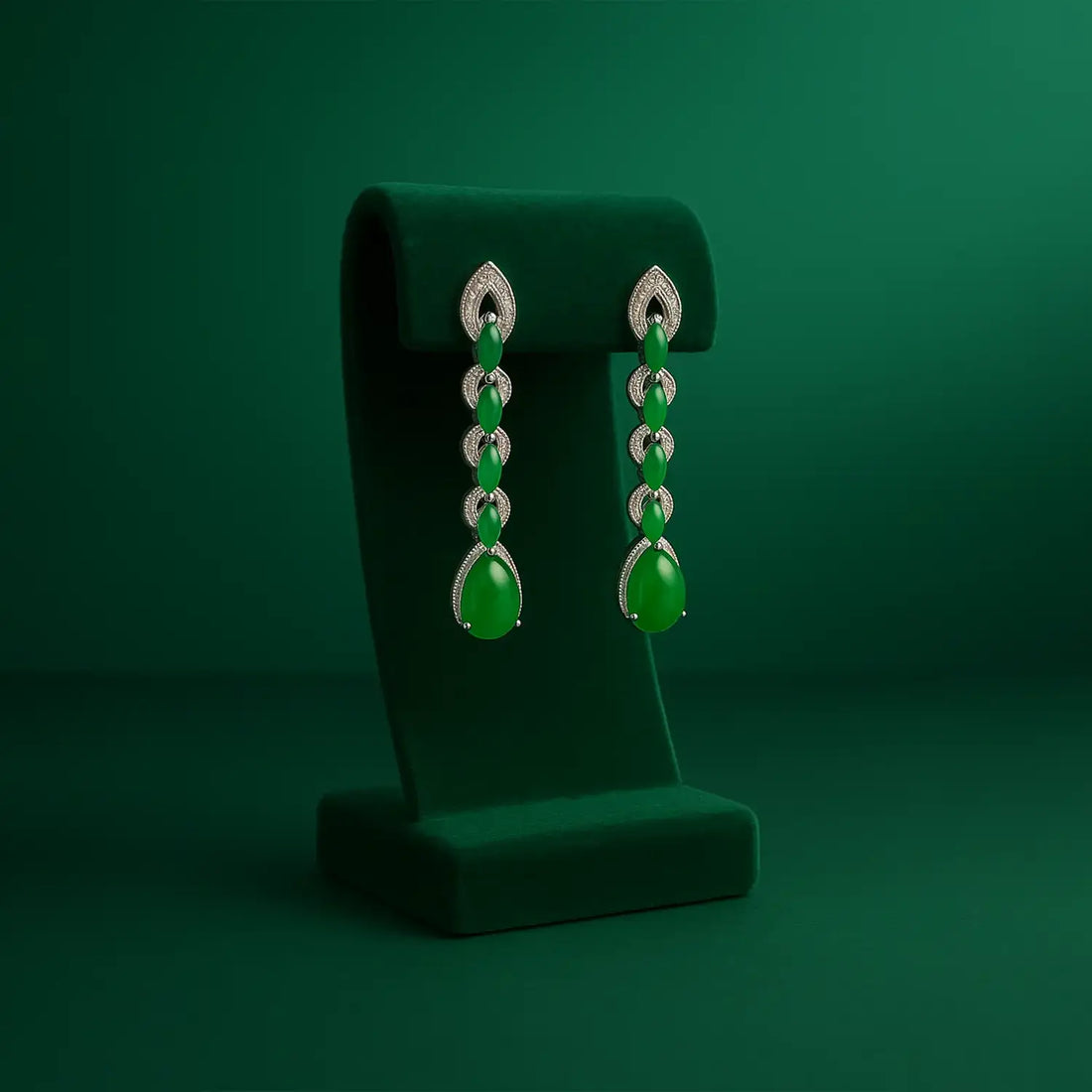 Elegant Silver & Green Stone Dangle Earrings- Made With Pure 925 Silver