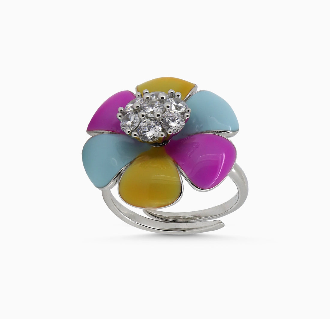 Colorful Floral Pure Silver Ring - Made With 925 Silver