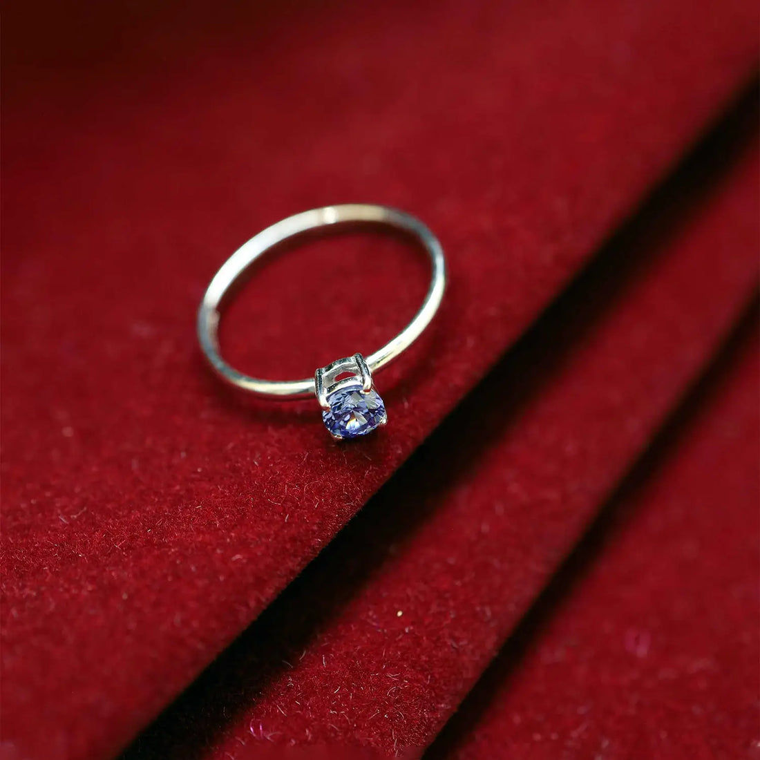 Pure Silver Solitaire Ring with Violet-Blue Stone - Made With Pure 925 Silver