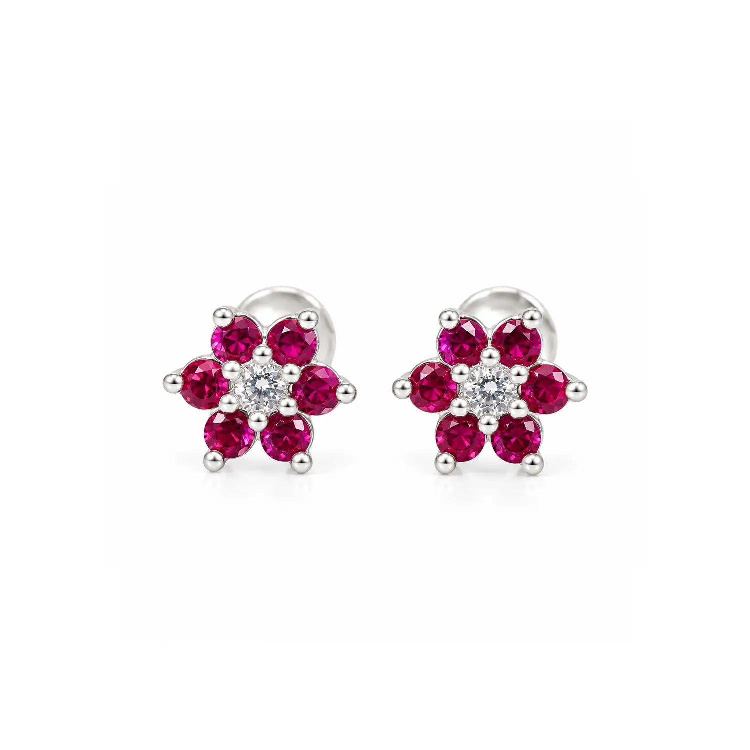 Black Floral Gemstone Silver Stud Earrings - Made With Pure 925 Silver