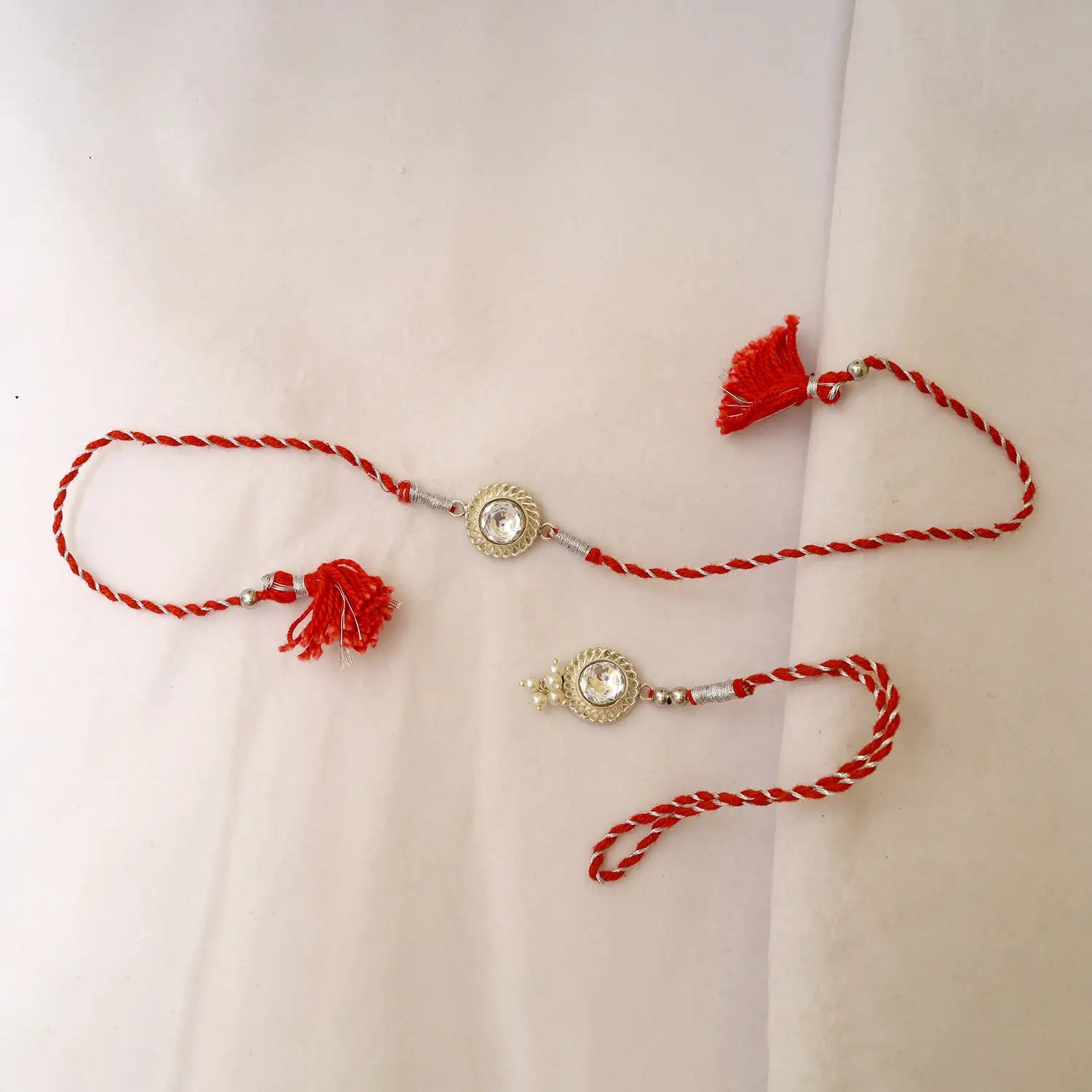Classic Crystal Silver Rakhi & Lumba Set - Made With Pure 925 Silver