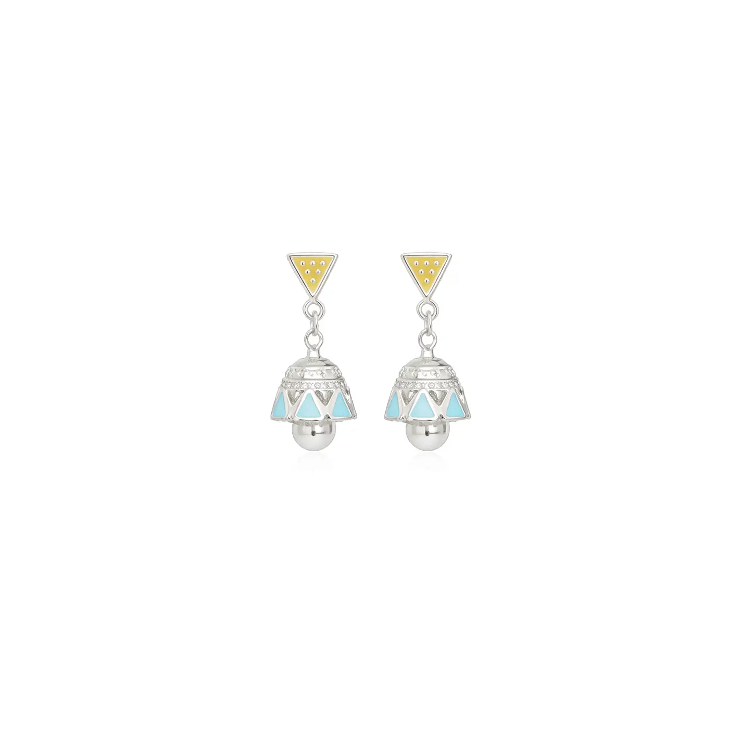 Mustard & Turquoise Geometric Pure Silver Jhumki Earrings - Made With Pure 925 Silver