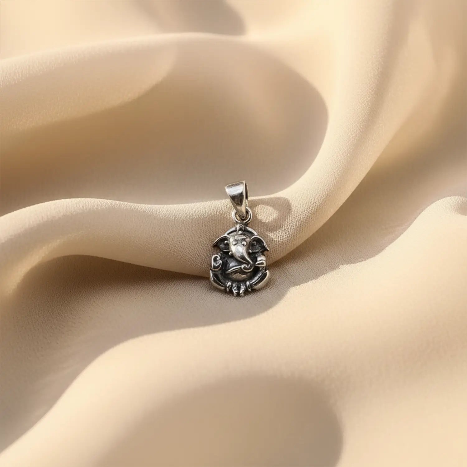 Divine Ganpati Circle Pendant with Twisted Glow Silver Chain