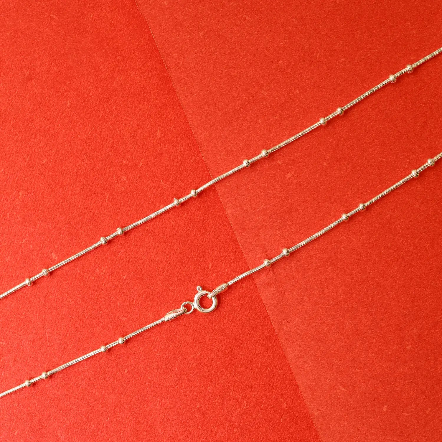 Delicate Beaded Station Pure Silver Chain- Made With Pure 925 Silver