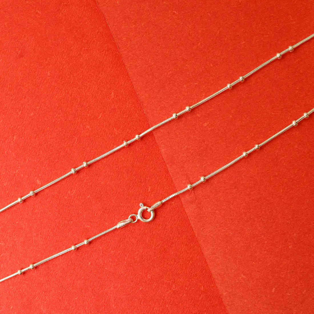 Delicate Beaded Station Pure Silver Chain- Made With Pure 925 Silver