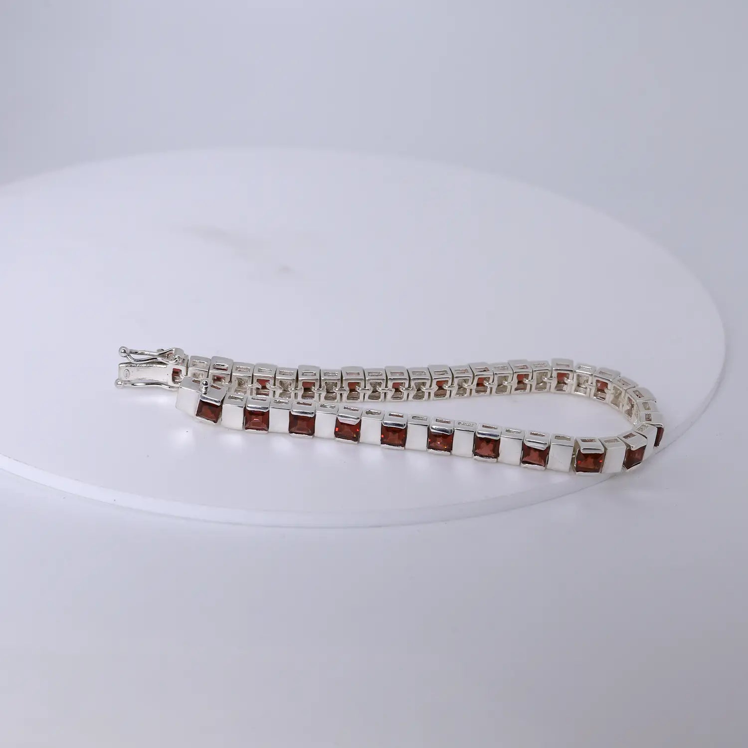 Ruby Square-Link Sterling Silver Bracelet- Made With Pure 925 Silver