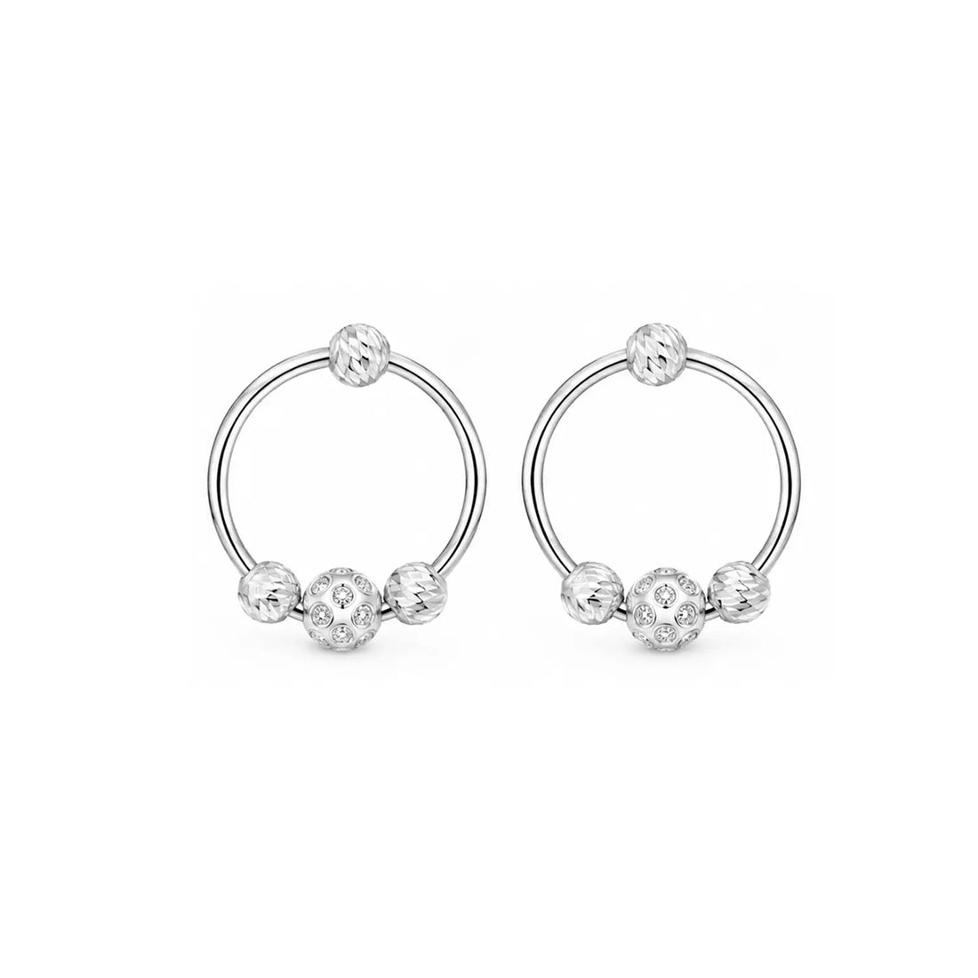 Ornate Beaded Circle Silver Hoop Earrings - Made With Pure 925 Silver