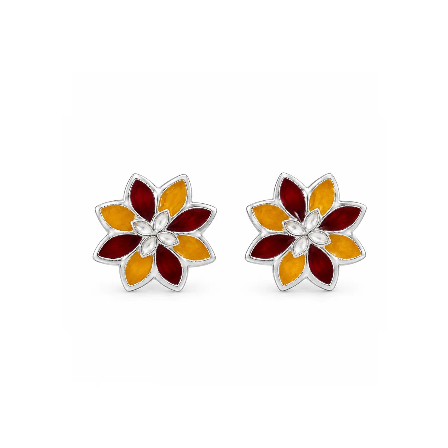 Pink Floral Gemstone Silver Stud Earrings - Made With Pure 925 Silver