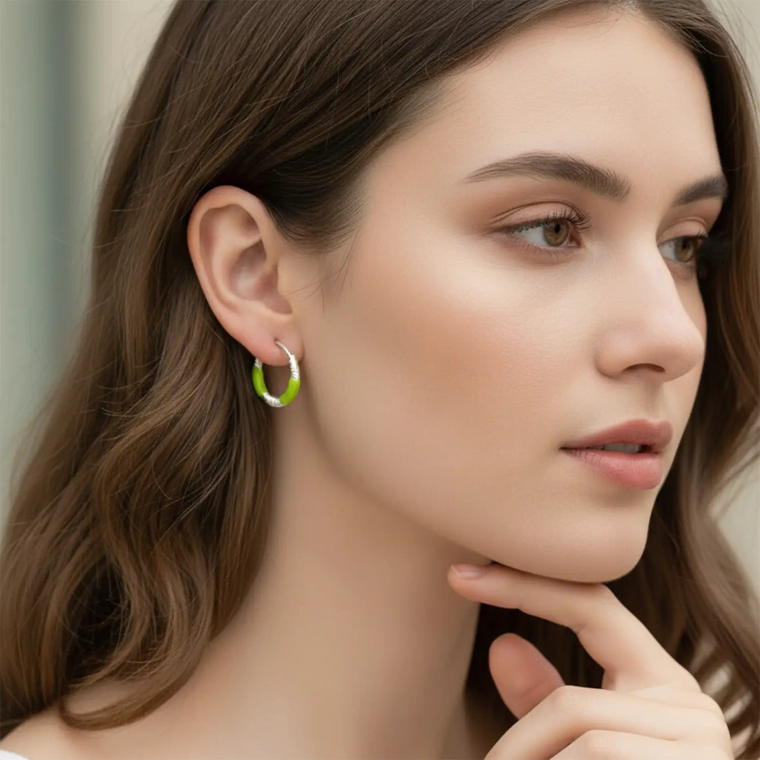 Lime Twist Silver Hoop Earrings - Made With Pure 925 Silver