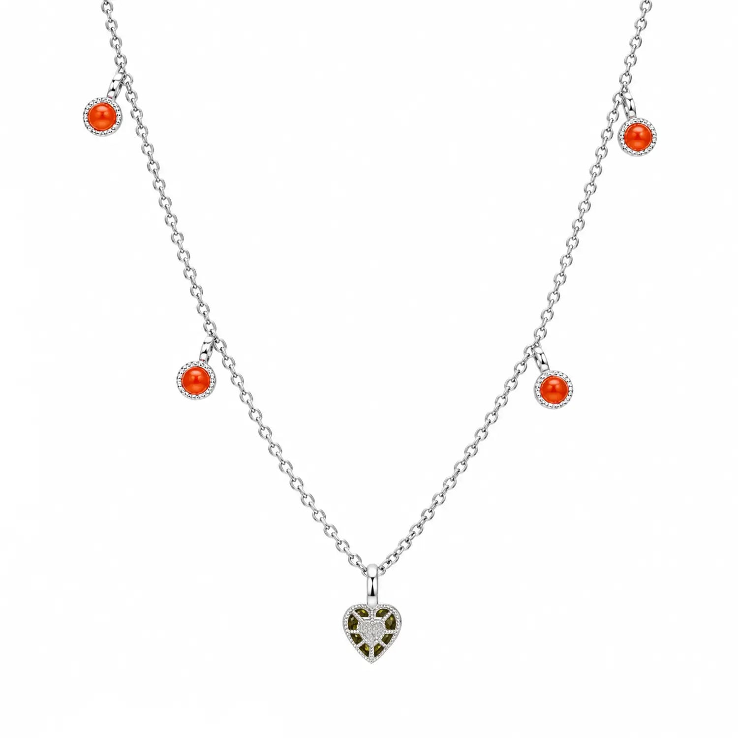Orange Bead Heart Charm Chain - Made With Pure 925 Silver