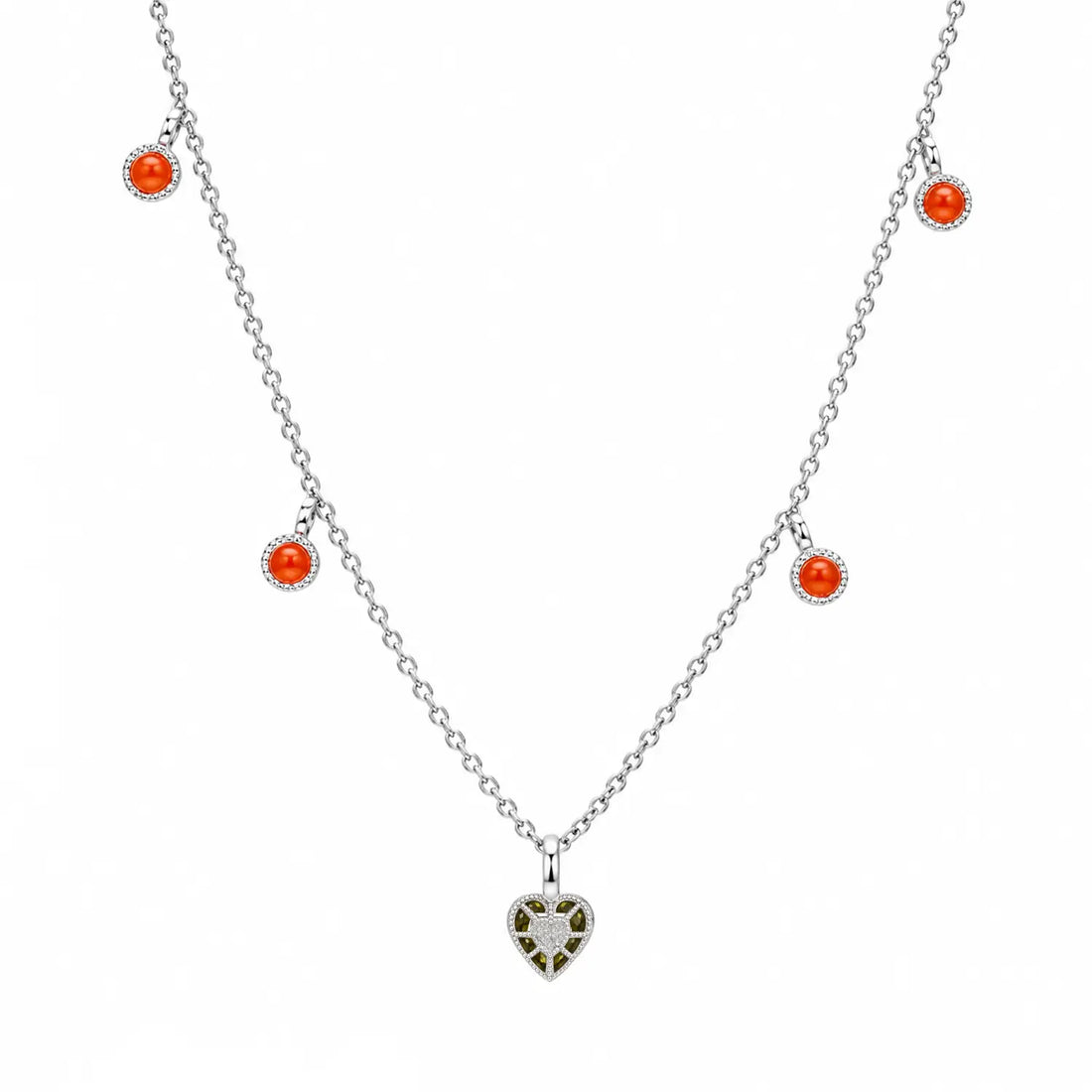Orange Bead Heart Charm Chain - Made With Pure 925 Silver