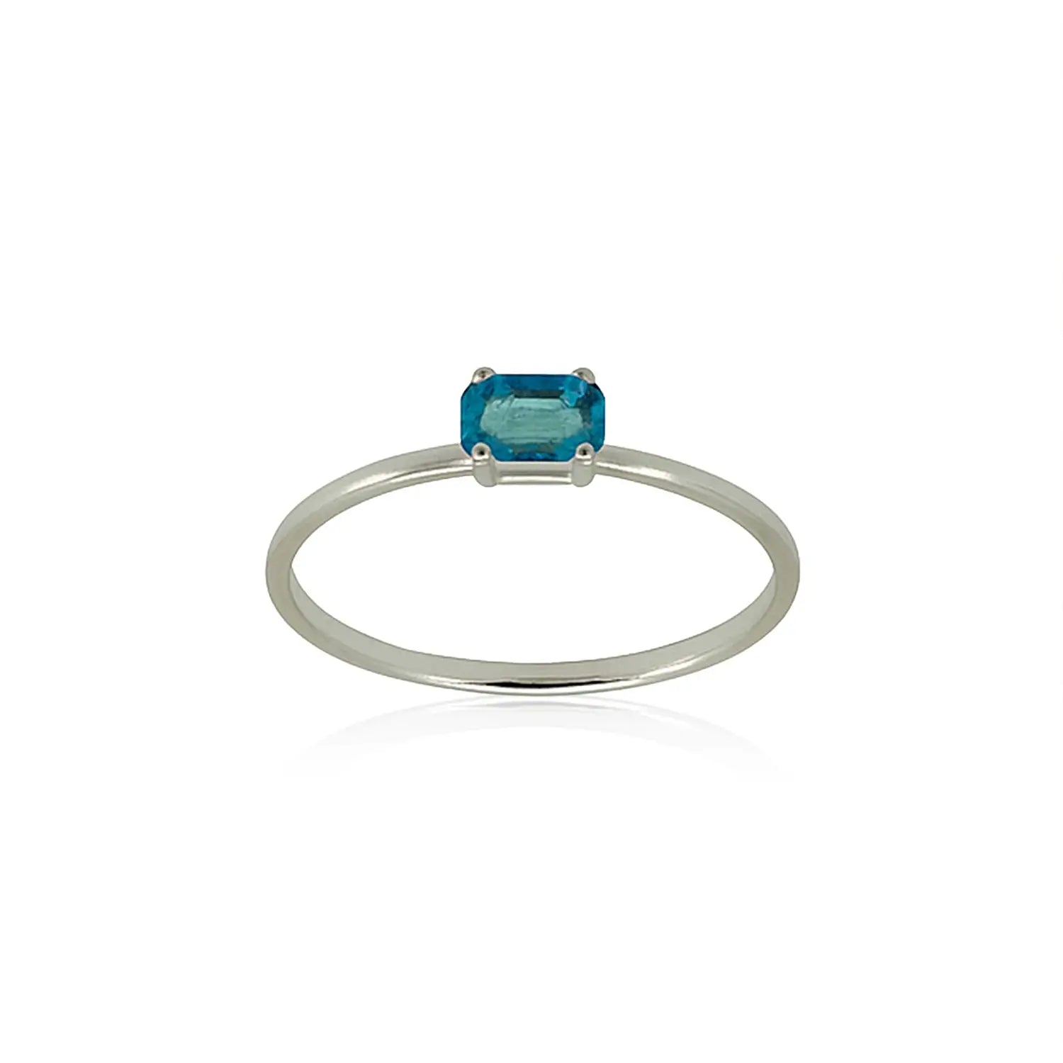 Blue Emerald-Cut Solitaire Silver Ring - Made With Pure 925 Silver
