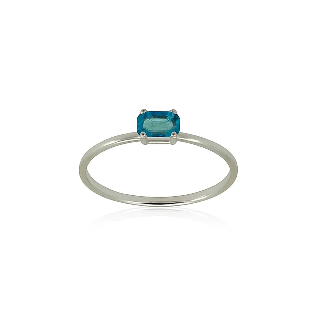 Blue Emerald-Cut Solitaire Silver Ring - Made With Pure 925 Silver