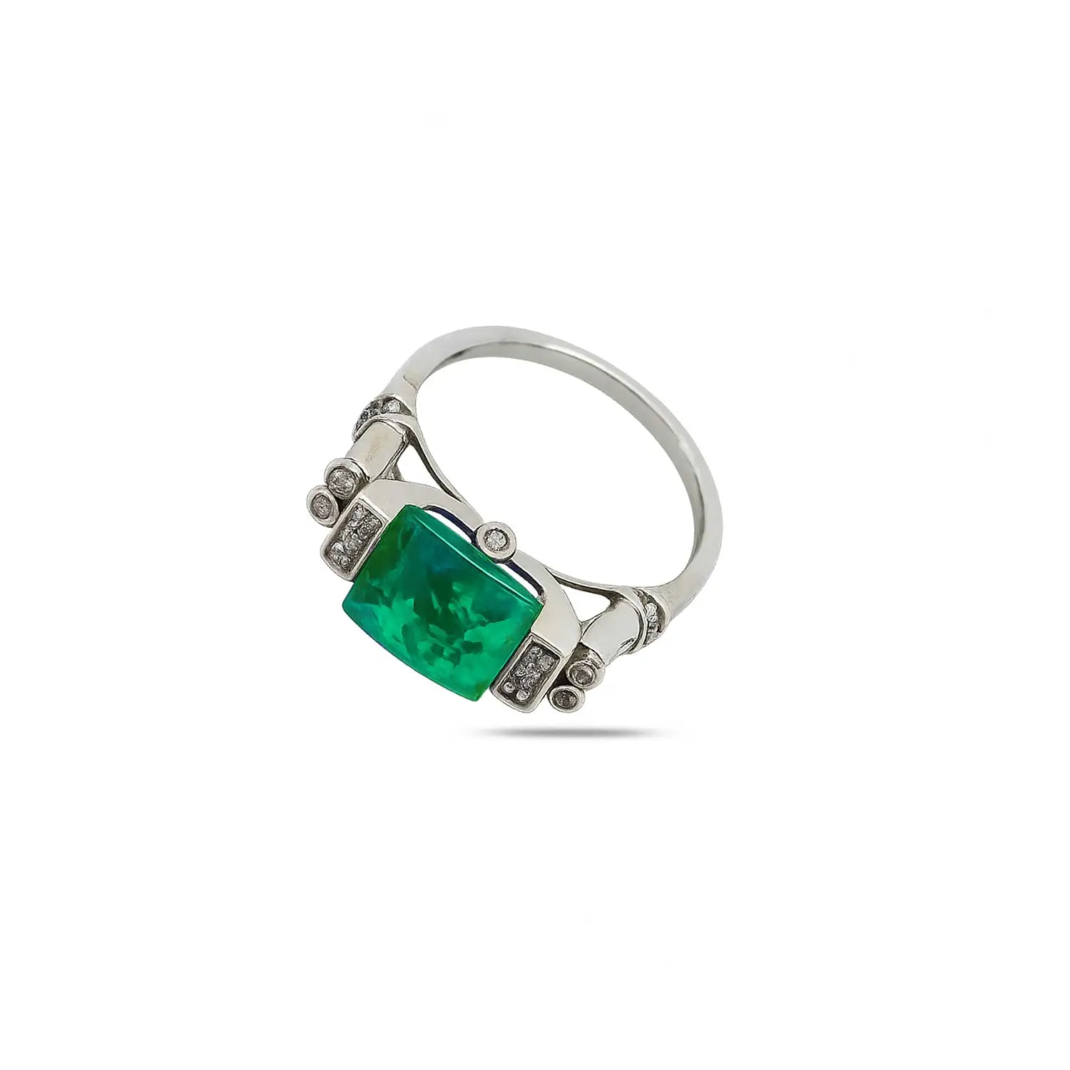 Pure Silver Ring with Green Stone- Made With Pure 925 Silver