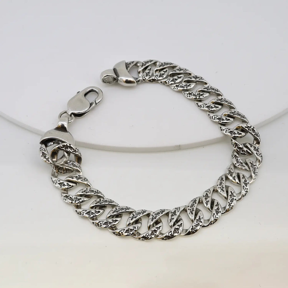 Textured Cuban Link Silver Bracelet - Made With Pure 925 Silver