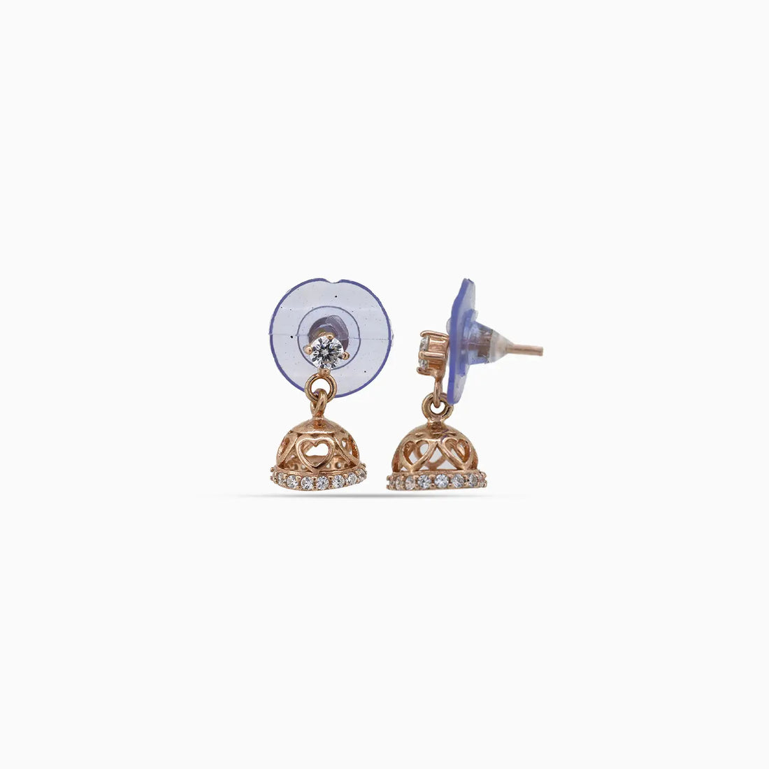 Heart Motif Gold-Plated Silver Jhumki Stud Earrings- Made With Pure 925 Silver