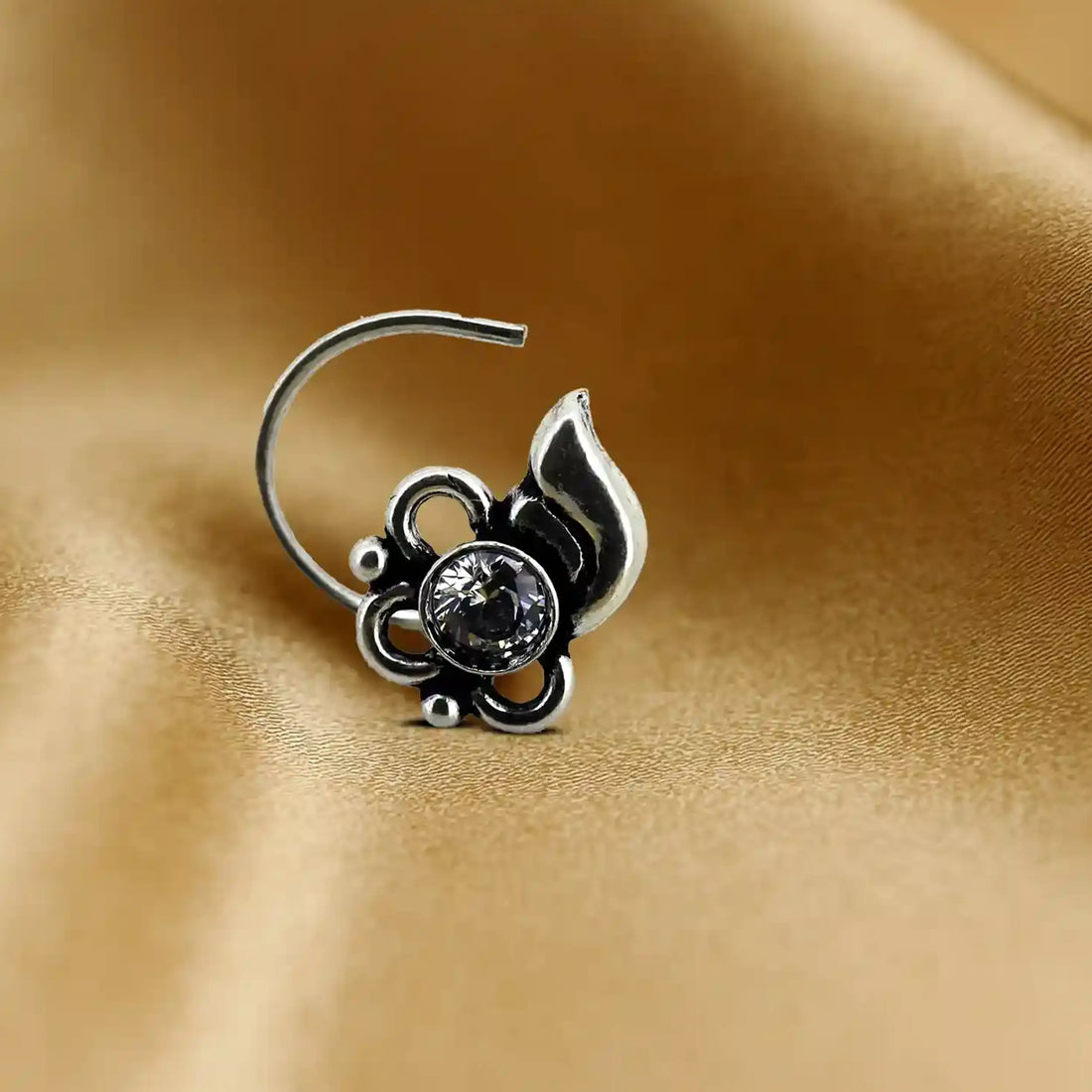 Midnight Bloom Oxidised Silver Nose Pin- Made With Pure 925 Silver