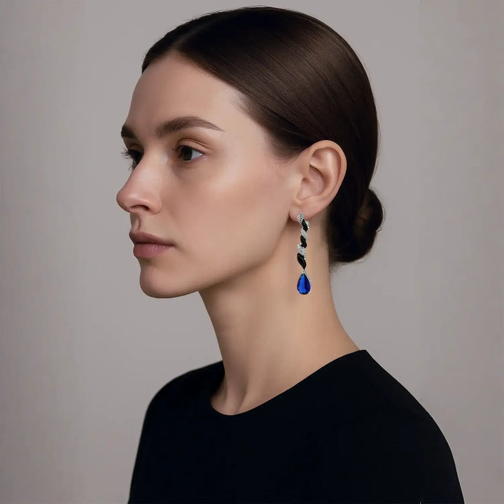 Elegant Sapphire Blue Teardrop Silver Earrings- Made With Pure 925 Silver