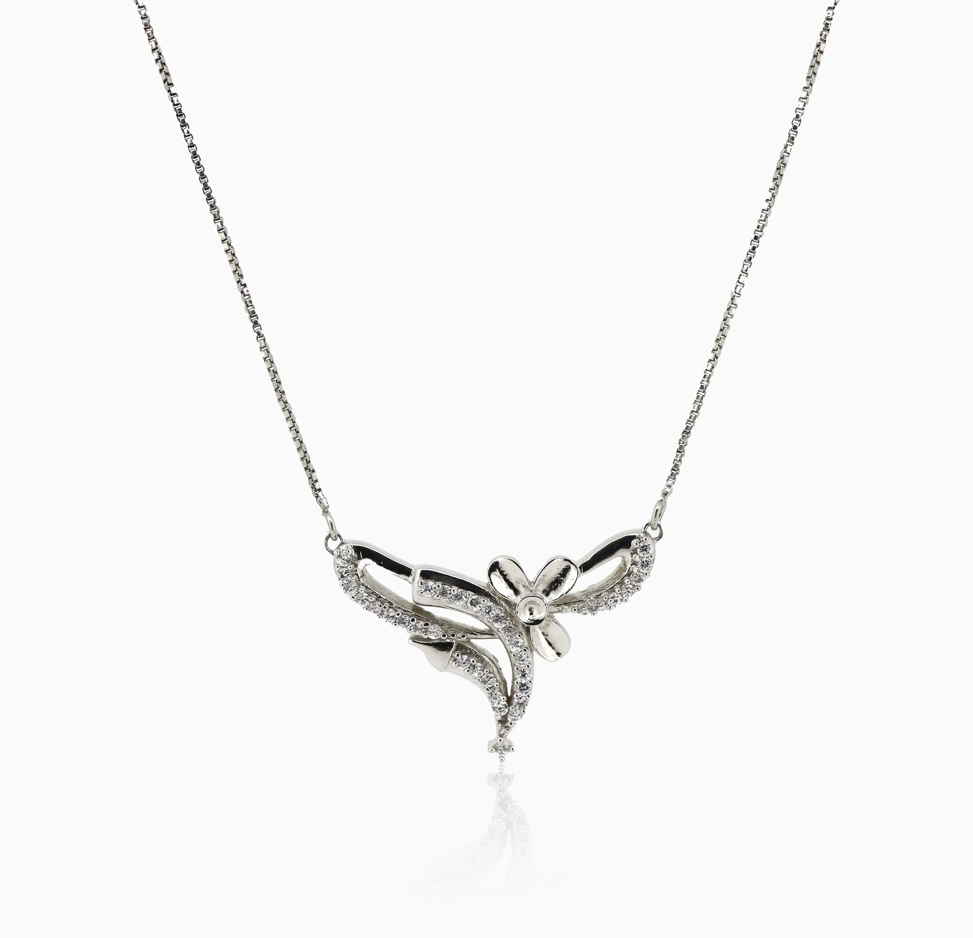 Elegant Floral Design Silver Mangalsutra - Made With Pure 925 Silver